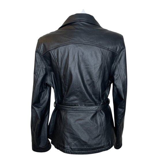 Vintage Y2K Wilsons Maxima Leather Womens Black Belted Mid Length Jacket Large - Picture 2 of 8